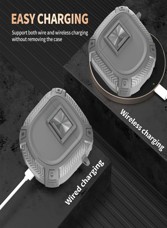 Olytop for New Bose QuietComfort Earbuds II (2022) / Ultra (2023) Case Cover with Lock Clip&Cleaner kit Pen, Rugged Shockproof Protective Hard Skin with Carabiner Men Women for Bose QC 2 - Grey - Image 4